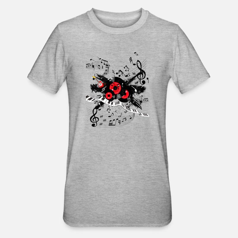 Red Record Melody and Keyboard Track - Unisex Polycotton T-Shirt - heather grey