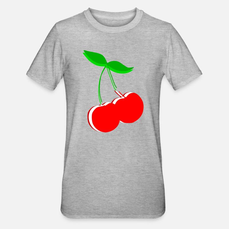 Kirsche Retro Früchte Obst Geschenk Geschenkidee - Unisex Polycotton T-Shirt - Grau meliert