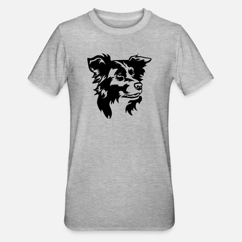 Border Collie Kopf - Unisex Polycotton T-Shirt - Grau meliert