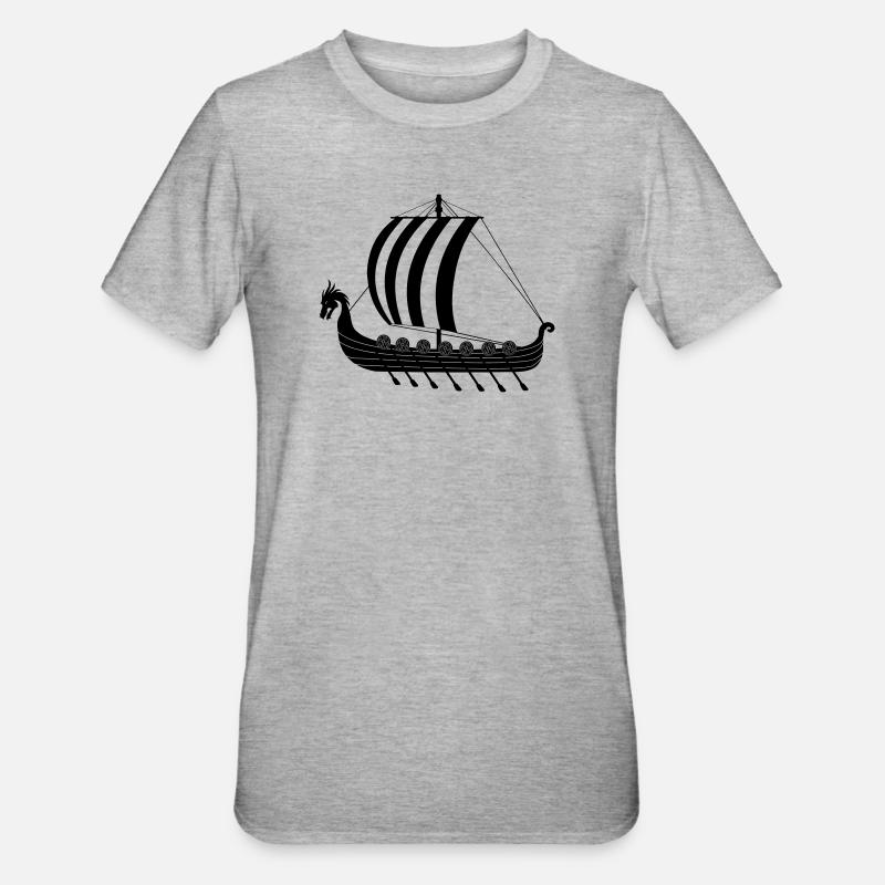 Wikinger-Drachenschiff dragar - Unisex Polycotton T-Shirt - Grau meliert
