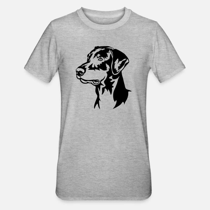 Dobermann Kopf - Unisex Polycotton T-Shirt - Grau meliert