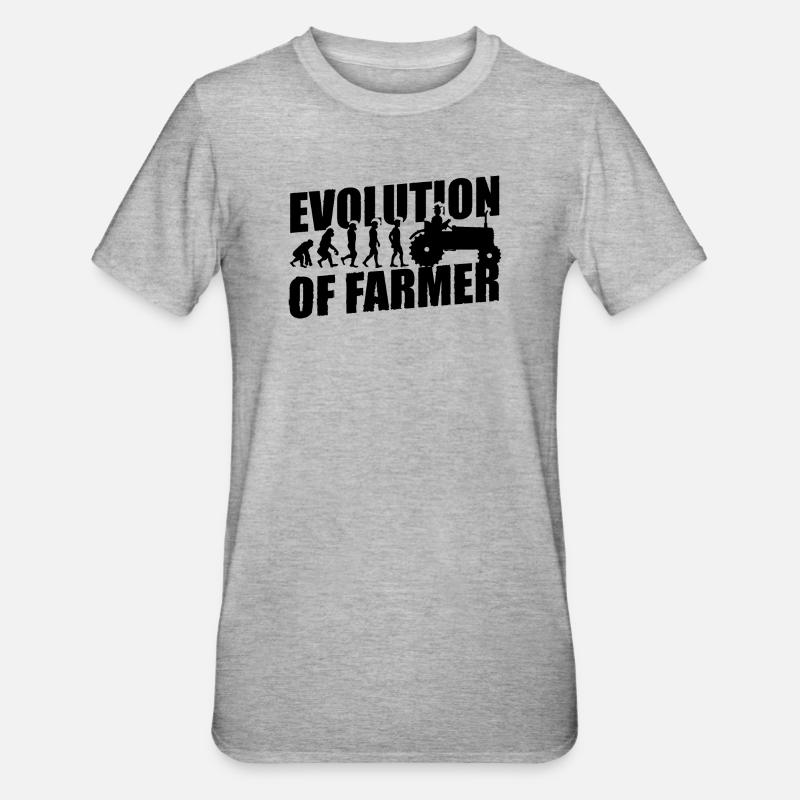 Evolution des Landwirtes Farmer Traktor - Unisex Polycotton T-Shirt - Grau meliert