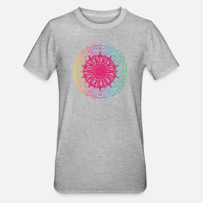 Regenbogen Mandala Gradient Kreis - Unisex Polycotton T-Shirt - Grau meliert