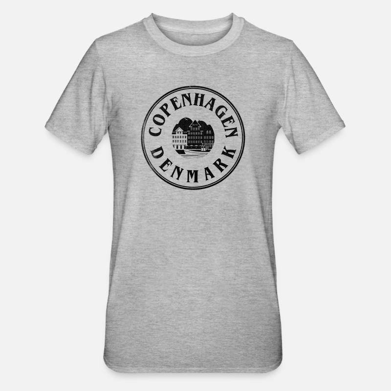 Copenhague, Danemark – Emblème du front de mer - T-shirt polycoton Unisexe - gris chiné