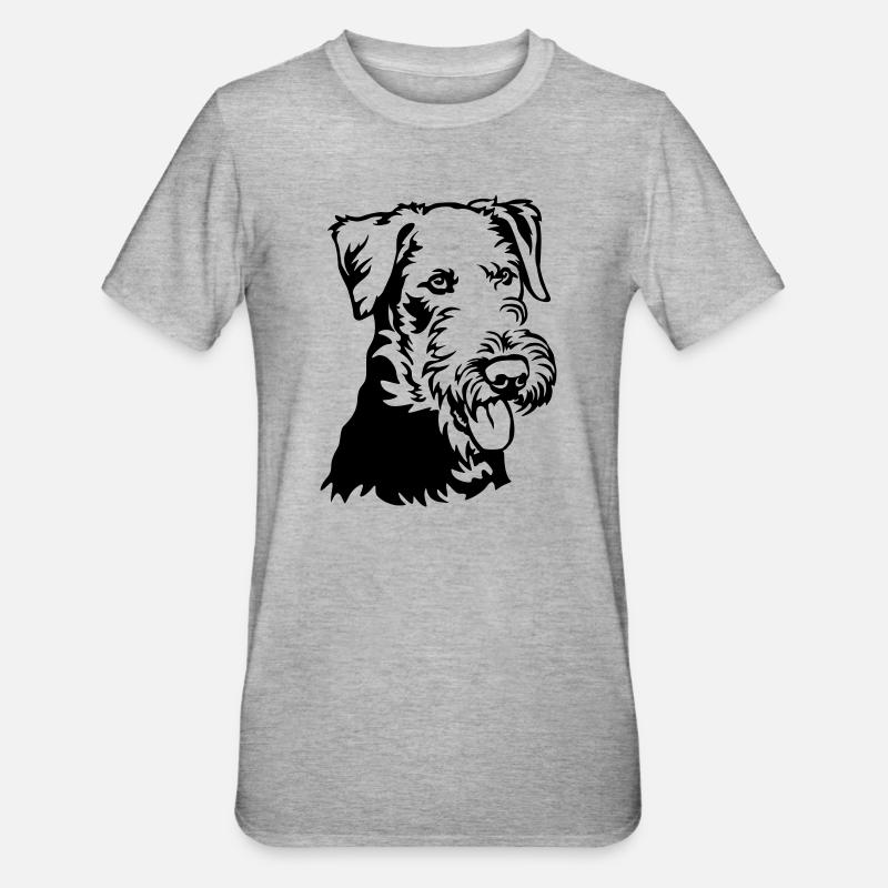 Airedale Terrier Kopf - Unisex Polycotton T-Shirt - Grau meliert