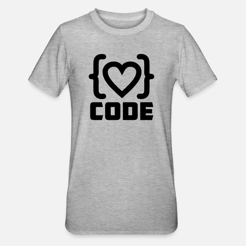 Herzprogrammierer Code Logo mit Text CODE - Unisex Polycotton T-Shirt - Grau meliert