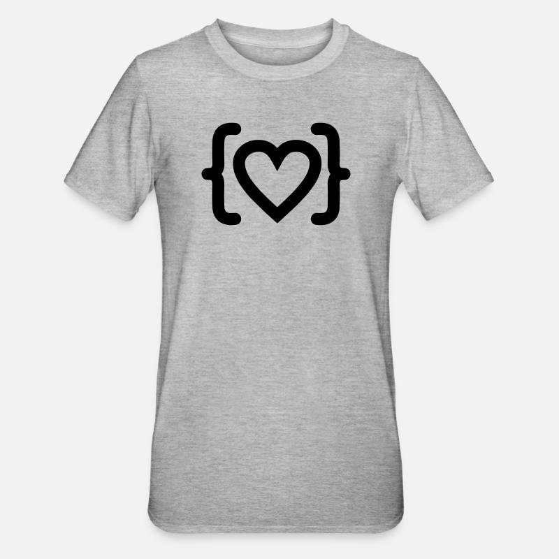 Herz des Programmierer-Code-Logos - Unisex Polycotton T-Shirt - Grau meliert