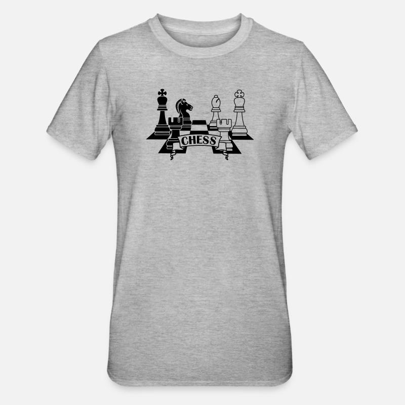 Schachfiguren mit Text CHESS - Unisex Polycotton T-Shirt - Grau meliert