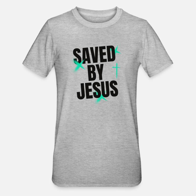 Saved by Jesus - Unisex Polycotton T-Shirt - Grau meliert