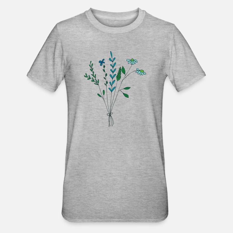 fleur prairie tons bleus fleurs sèches - T-shirt polycoton Unisexe - gris chiné