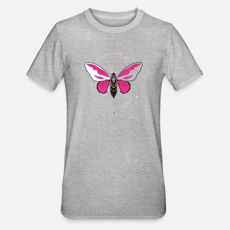 papillon tatouage papillon pendule rose phase de lune - T-shirt polycoton Unisexe - gris chiné
