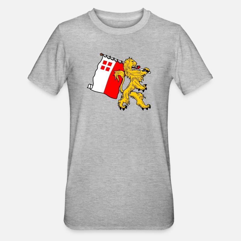 Lion avec drapeau Utrecht Utrecht drapeau - T-shirt polycoton Unisexe - gris chiné