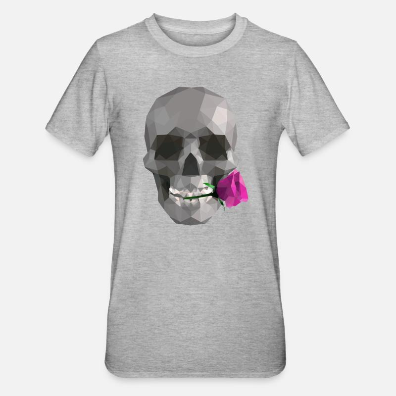 Low Poly Grey Skull – Geometrisch-Romantisch-Gothic - Unisex Polycotton T-Shirt - Grau meliert