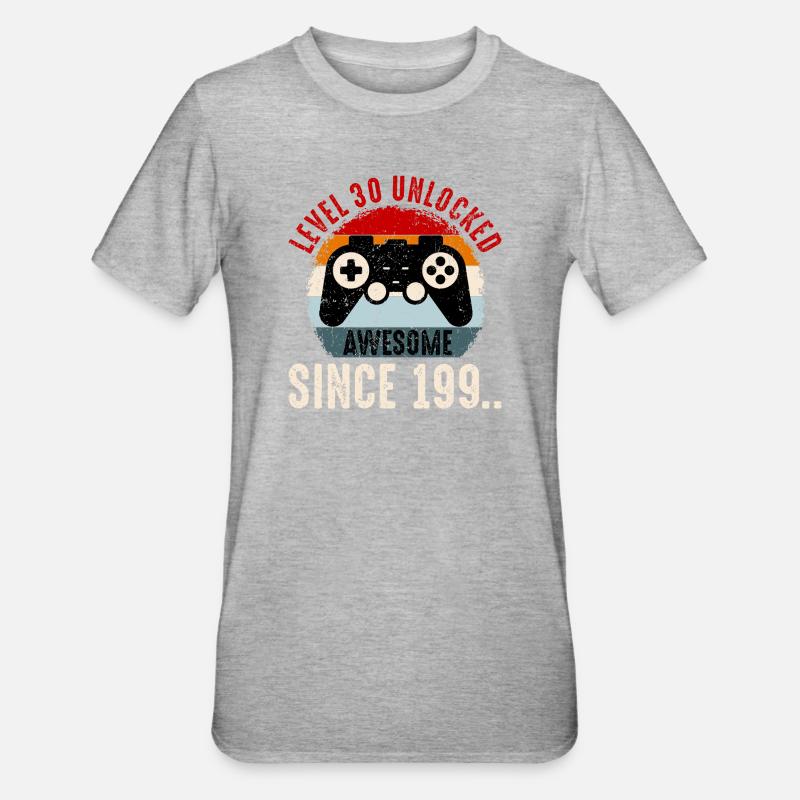 Level-30 Entsperrter Retro-Controller - Unisex Polycotton T-Shirt - Grau meliert