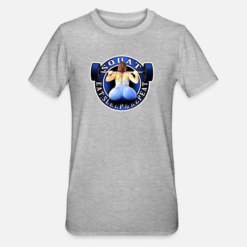 Squat, spis, sov og gentag. - Unisex polycotton T-shirt - grå meleret
