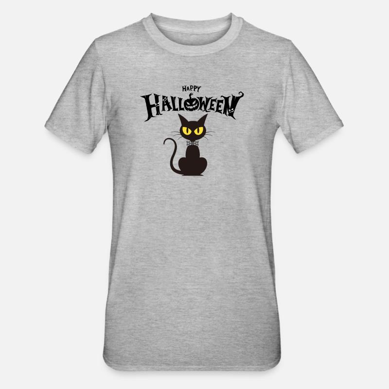 Black Cat Chic Fliege - Unisex Polycotton T-Shirt - Grau meliert