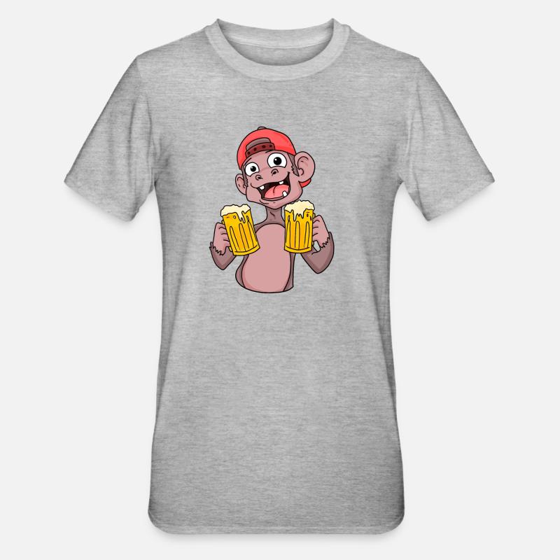 Affe mit Biergläser - Unisex Polycotton T-Shirt - Grau meliert