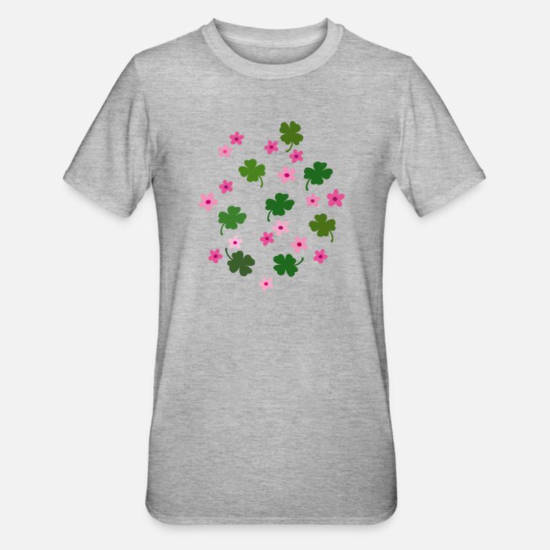 Glücksklee, Blümchen - Unisex Polycotton T-Shirt - Grau meliert