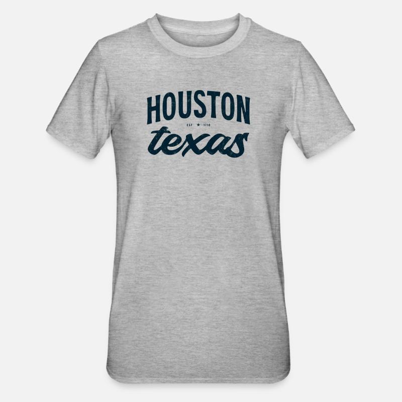 Houston Texas Script Emblem Tee - Unisex Polycotton T-Shirt - heather grey