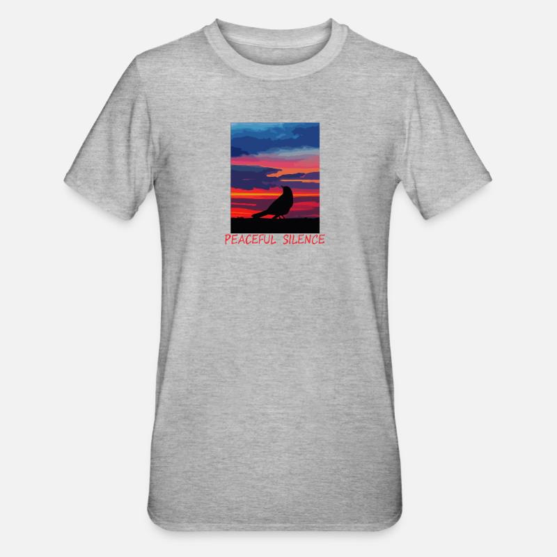 Vogel am Abendhimmel Frieden - Unisex Polycotton T-Shirt - Grau meliert