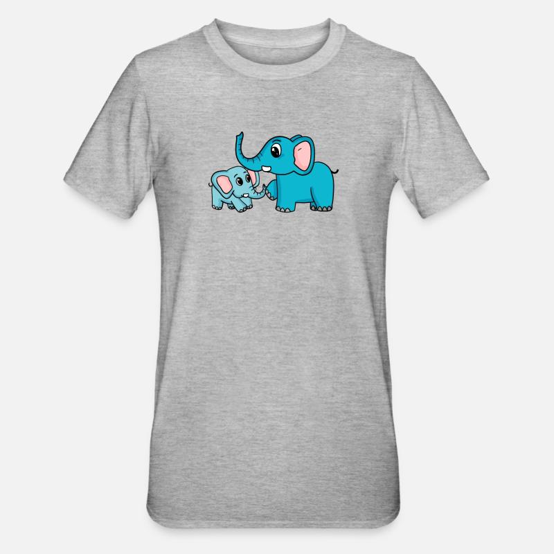 Eléphant avec bébé éléphant - T-shirt polycoton Unisexe - gris chiné