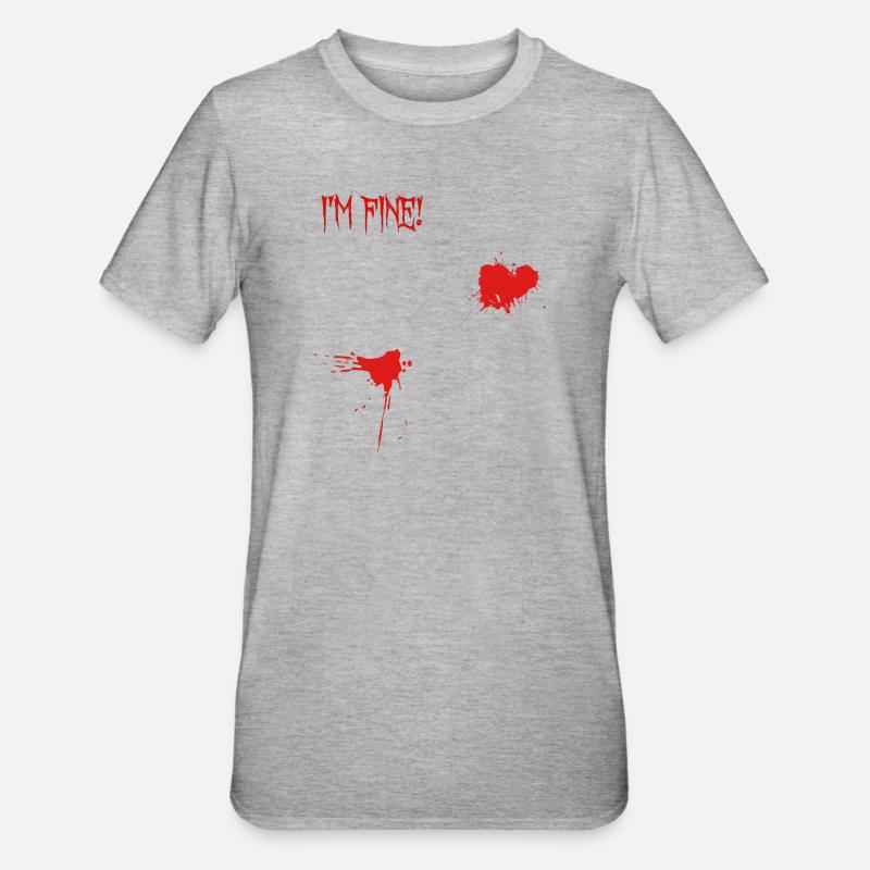 Je vais bien, éclaboussures de sang - T-shirt polycoton Unisexe - gris chiné