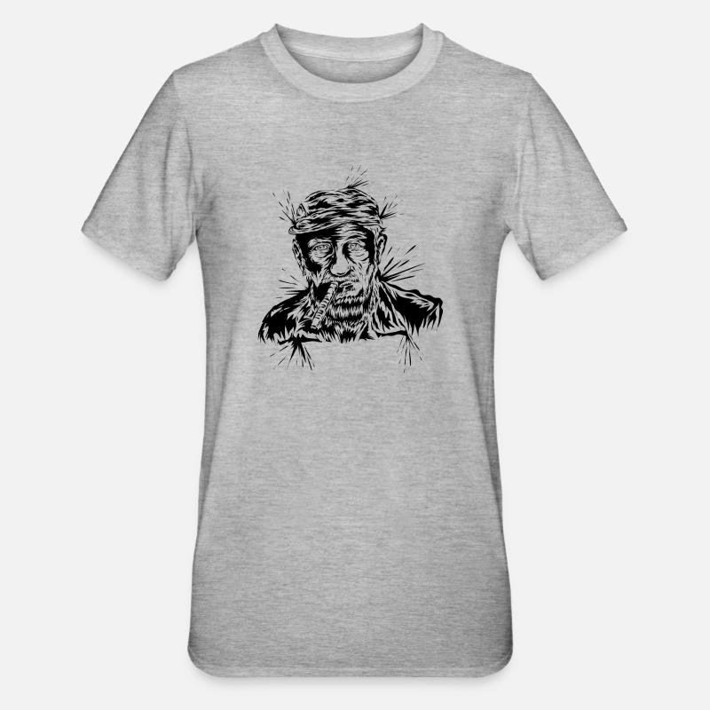 Opa mit Zigarre - Unisex Polycotton T-Shirt - Grau meliert