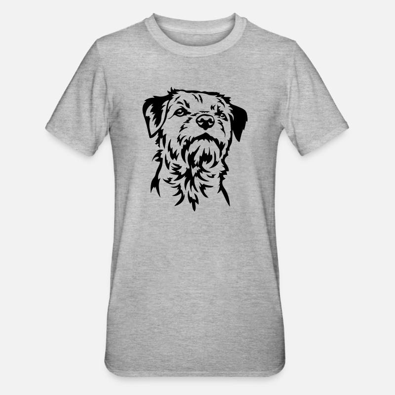 Border Terrier Kopf - Unisex Polycotton T-Shirt - Grau meliert