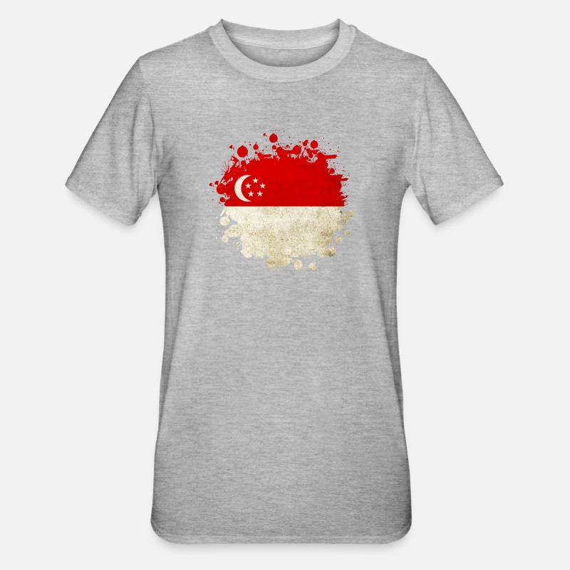 Design du drapeau de Singapour - T-shirt polycoton Unisexe - gris chiné