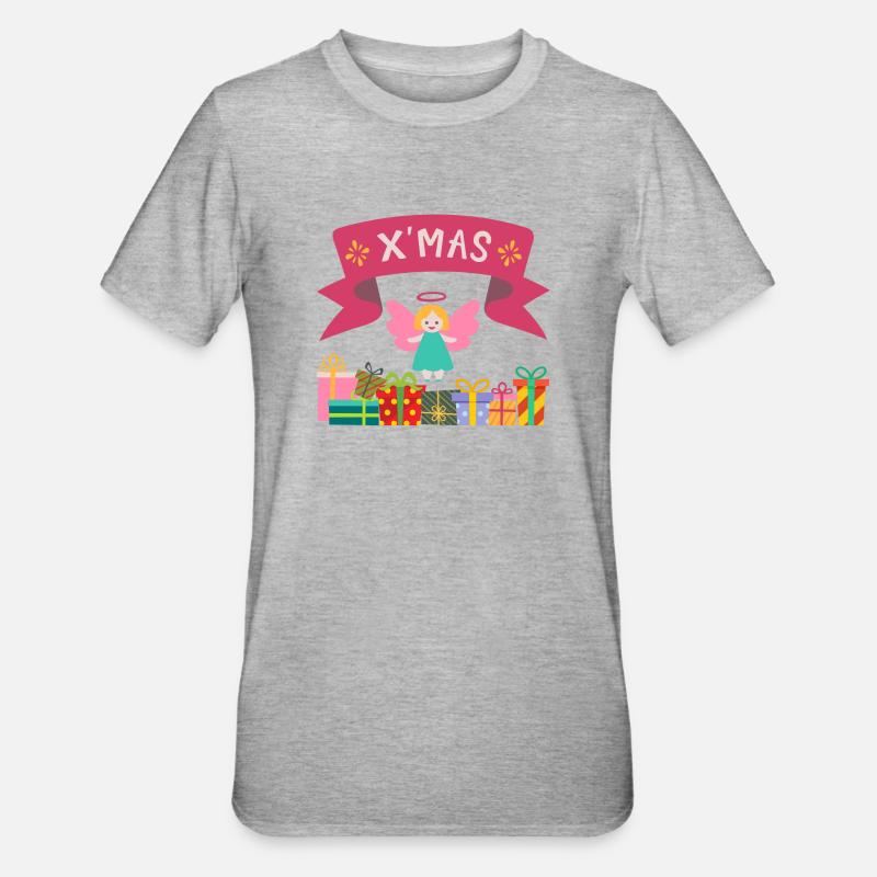 XMAS Engel mit Geschenken - Unisex Polycotton T-Shirt - Grau meliert