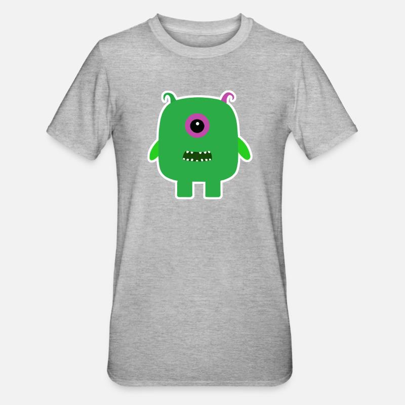 Monstre Cyclope Vert | Extraterrestre carré mignon - T-shirt polycoton Unisexe - gris chiné