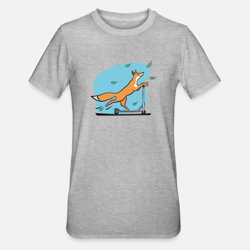 Fuchs mit Roller - Unisex Polycotton T-Shirt - Grau meliert