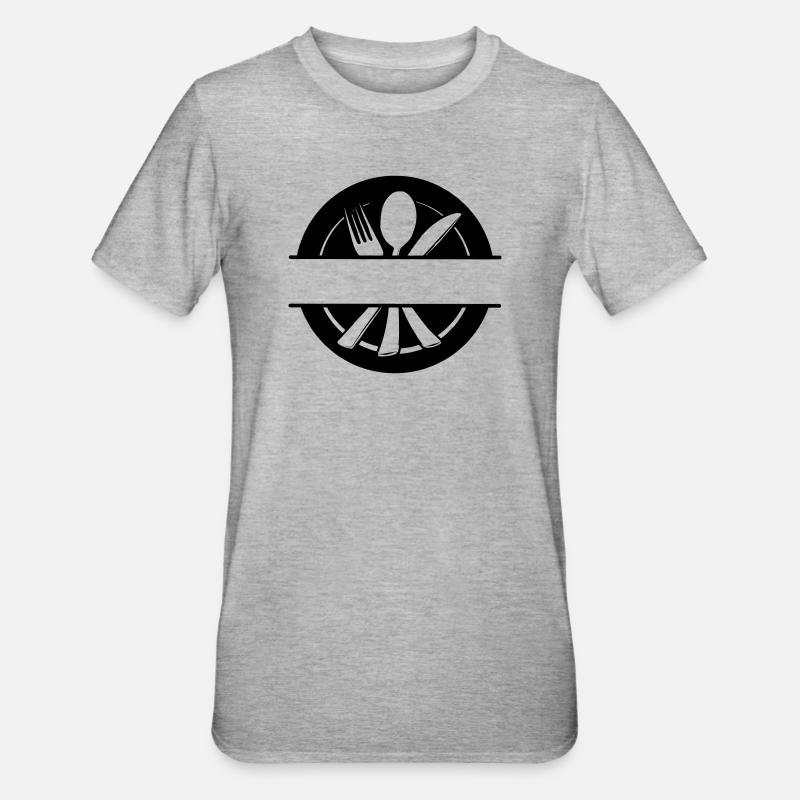 Besteck-Menü-Logo mit Teller - Unisex Polycotton T-Shirt - Grau meliert