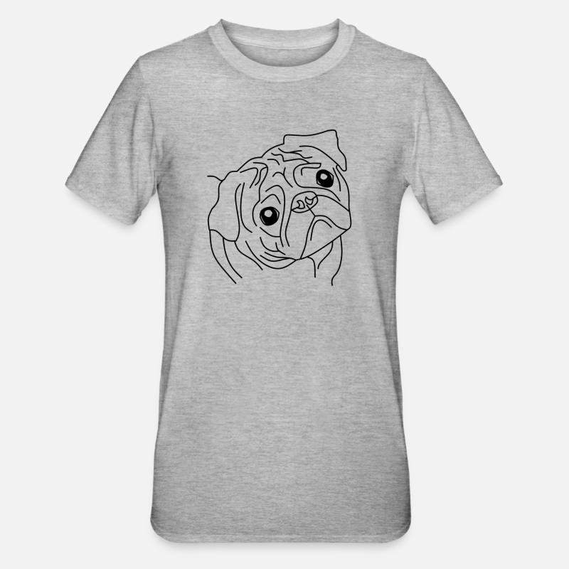 Pug Face - Le compagnon mignon - T-shirt polycoton Unisexe - gris chiné