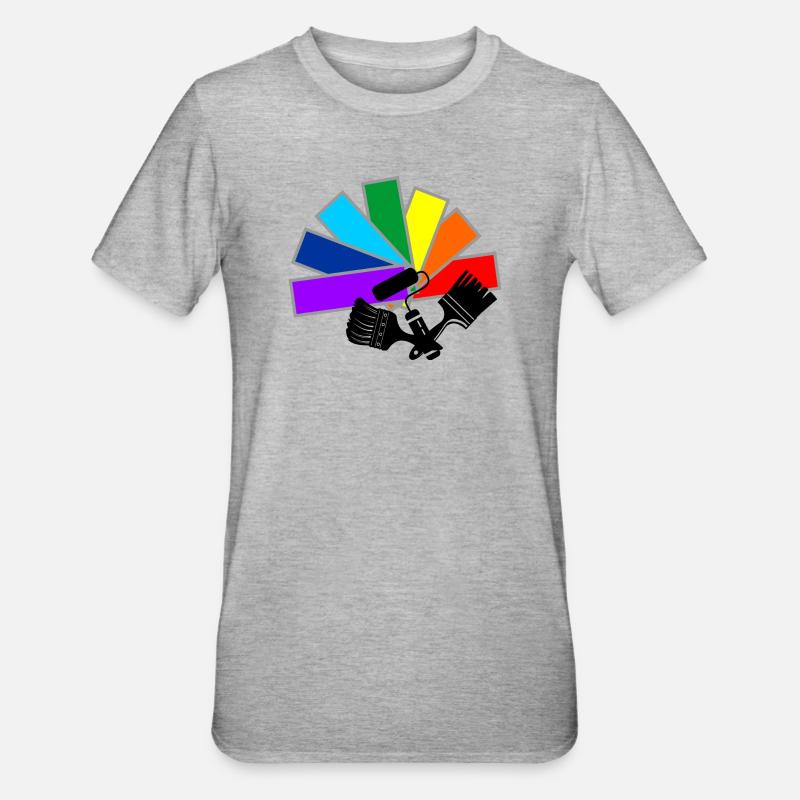 Farbfächerdeck mit Schattenpinseln und Rollenlogo - Unisex Polycotton T-Shirt - Grau meliert