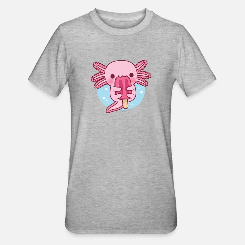 Mignon Axolotl mangeant de la glace - T-shirt polycoton Unisexe - gris chiné