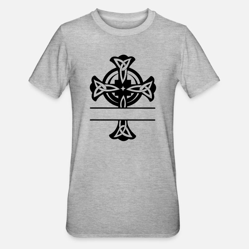Keltisches Kreuz Logo oder Monogramm - Unisex Polycotton T-Shirt - Grau meliert