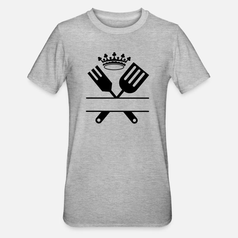 Grillbesteck Monogramm mit Krone - Unisex Polycotton T-Shirt - Grau meliert