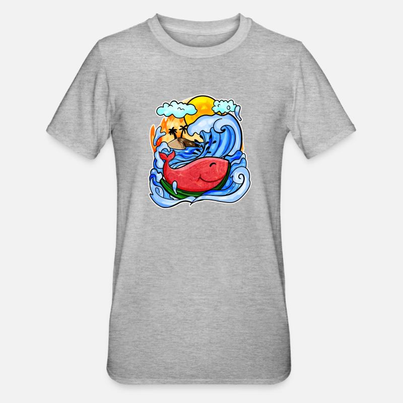 Baleine pastèque - T-shirt polycoton Unisexe - gris chiné