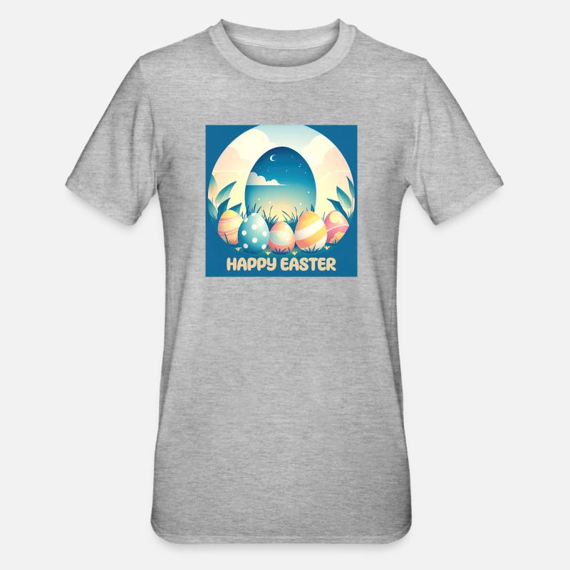 Happy Easter, Easter Egg - Unisex Polycotton T-Shirt - heather grey