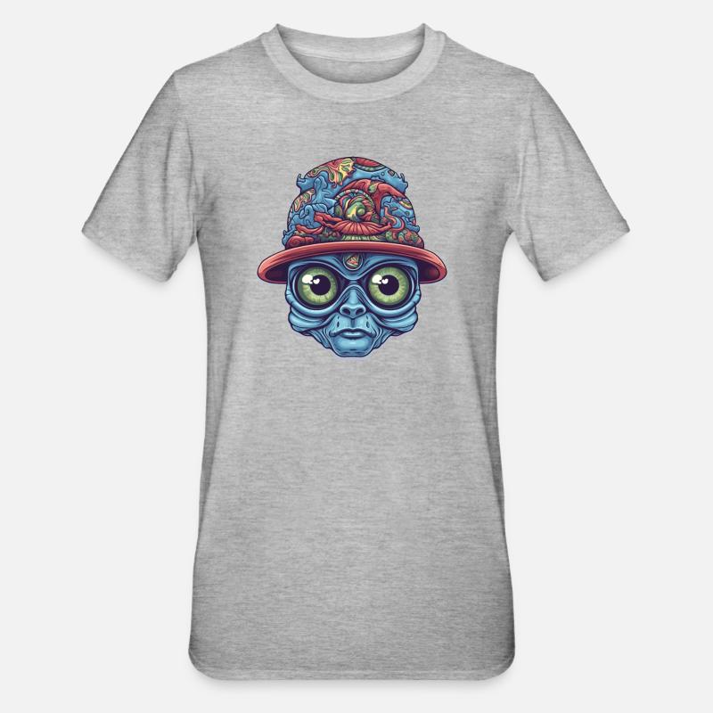Psychedelischer Alien - Unisex Polycotton T-Shirt - Grau meliert