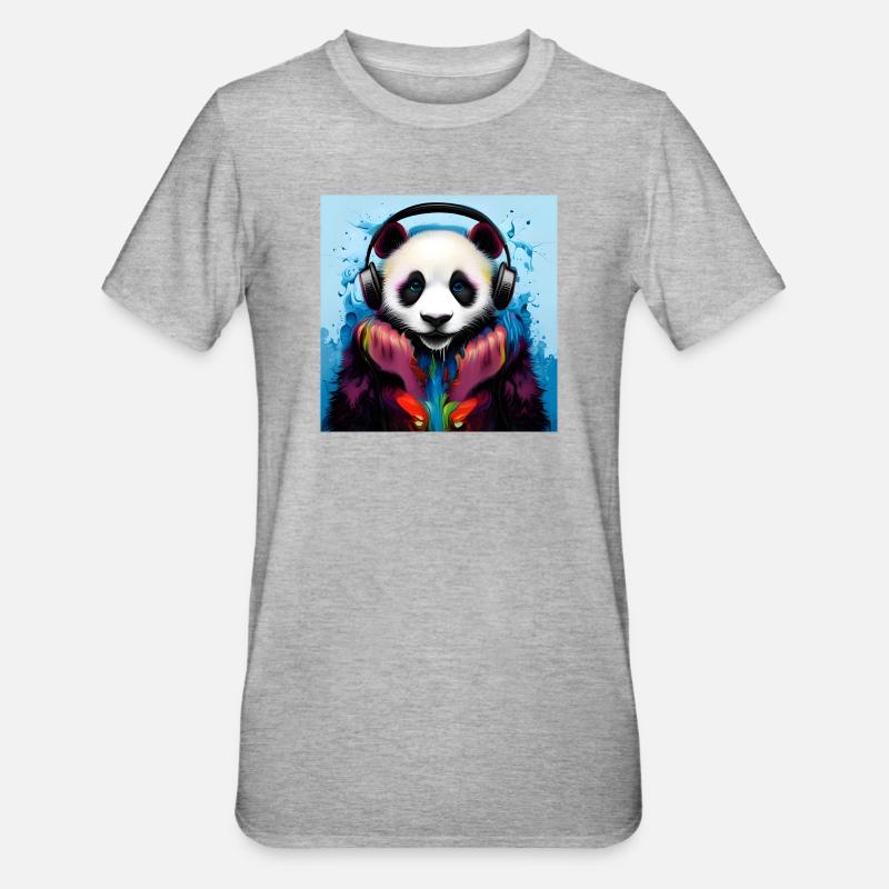 Panda avec casque néon - T-shirt polycoton Unisexe - gris chiné