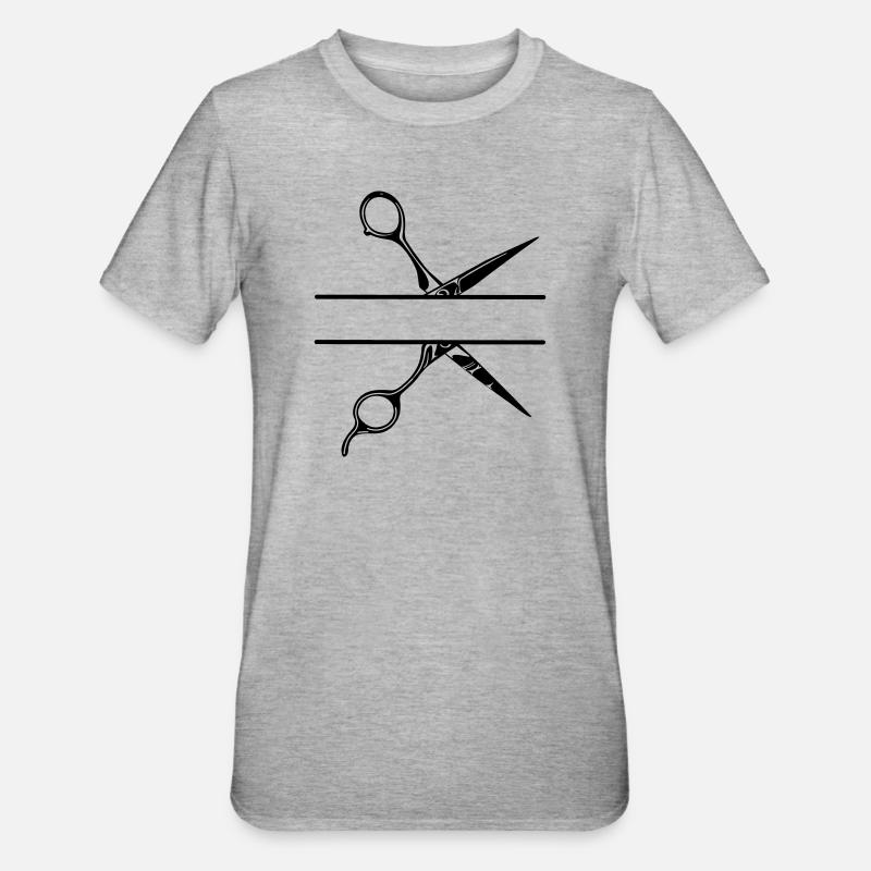 Texte bannière logo coiffeur, ciseaux - T-shirt polycoton Unisexe - gris chiné