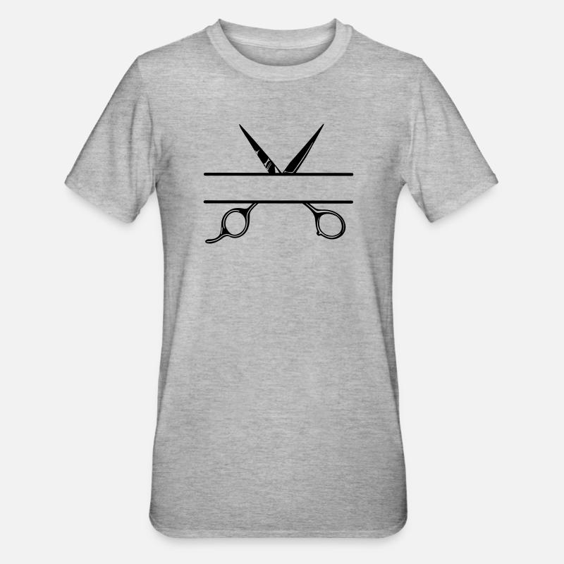 Texte bannière logo coiffeur ouvrir ciseaux - T-shirt polycoton Unisexe - gris chiné