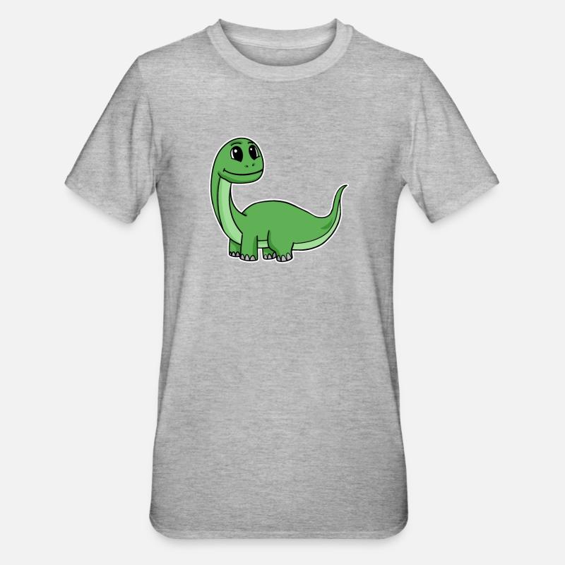 Petit dinosaure vert mignon - T-shirt polycoton Unisexe - gris chiné