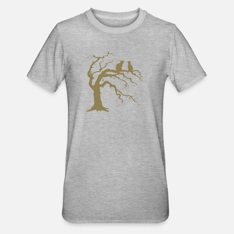 Dead tree with 2 cats silhouette - Unisex Polycotton T-Shirt - heather grey