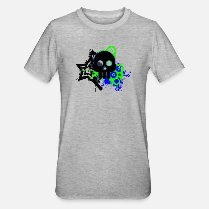 Neon Schädel Spritzer - Unisex Polycotton T-Shirt - Grau meliert