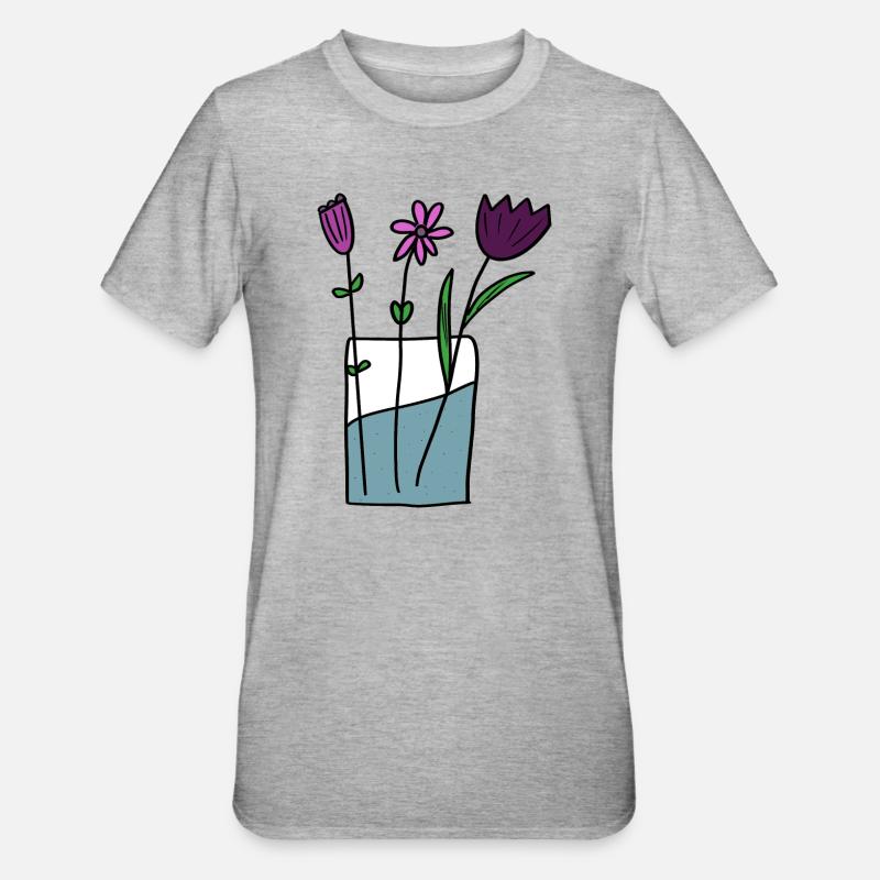 Fleurs dans un pot en argile design - T-shirt polycoton Unisexe - gris chiné