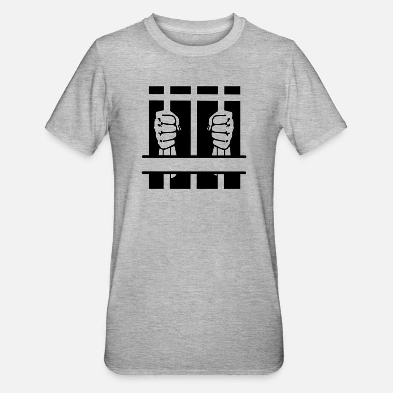 Zwei Fäuste hinter Gittern und Leerzeichen - Unisex Polycotton T-Shirt - Grau meliert