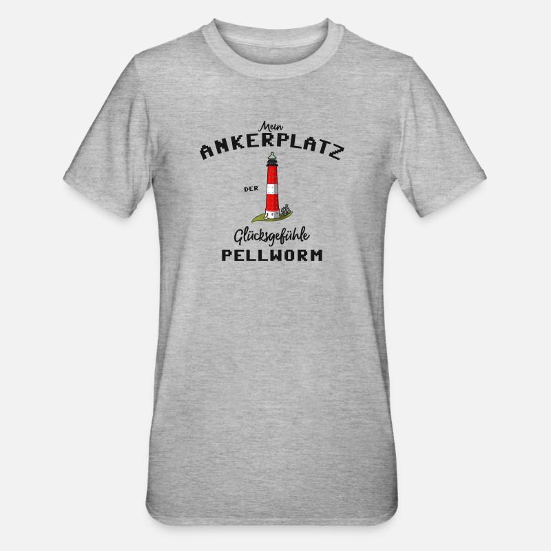Pellworm, Ankerplatz Glücksgefühle, Leuchtturm - Unisex Polycotton T-Shirt - Grau meliert